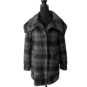 VERO MODA Black Gray & Purple Plaid Medium Coat